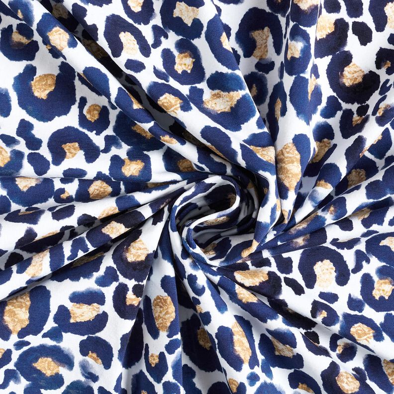 Jersey coton Léopard à taches dorées | Glitzerpüppi – blanc/indigo,  image number 3