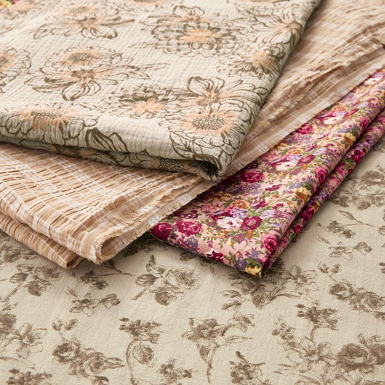 Tissu double gaze de coton Sommerblumen – taupe clair/marron moyen, image number 5