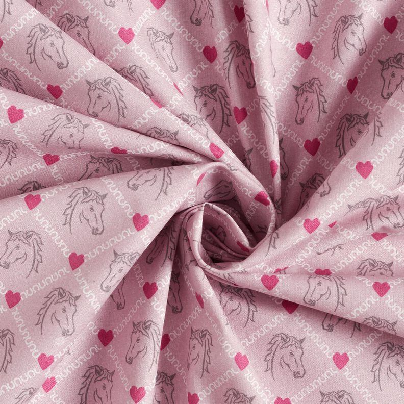 Tissu en coton Cretonne Chevaux et cœurs roses – rose,  image number 3