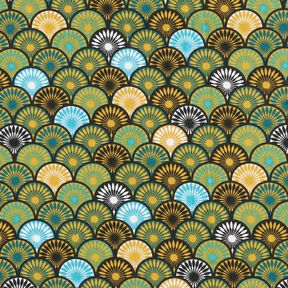 Tissu en coton Cretonne Éventails ronds – pétrole, 