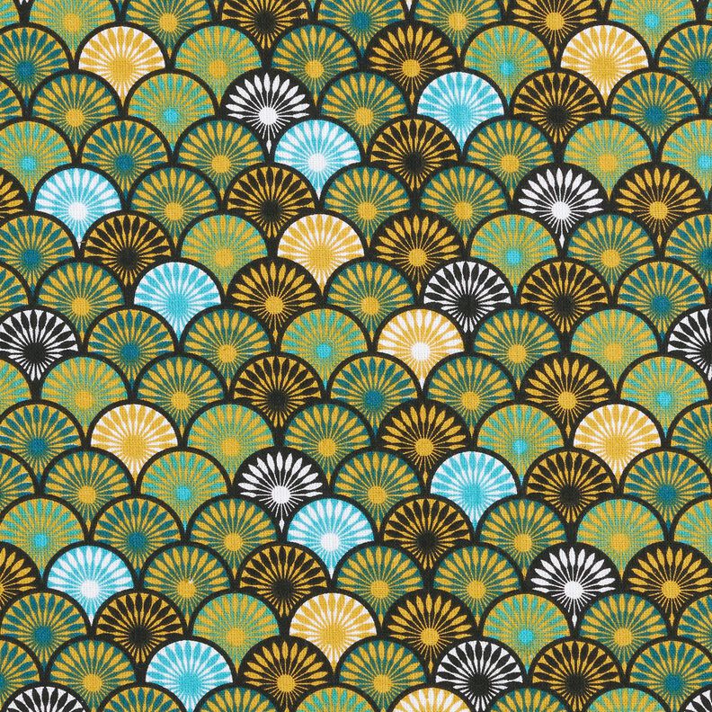 Tissu en coton Cretonne Éventails ronds – pétrole, image number 1