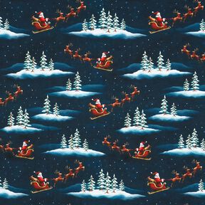 French Terry Sweat d’été Le Père Noël arrive | Glitzerpüppi – bleu nuit/chili, 