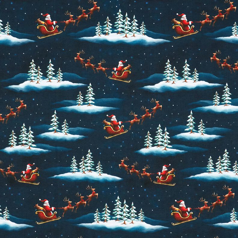 French Terry Sweat d’été Le Père Noël arrive | Glitzerpüppi – bleu nuit/chili, image number 1