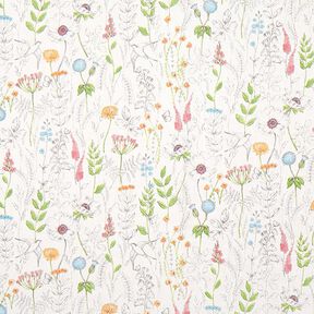 Tissu de décoration Semi-panama fleurs sauvages dessinées – blanc/rose, 
