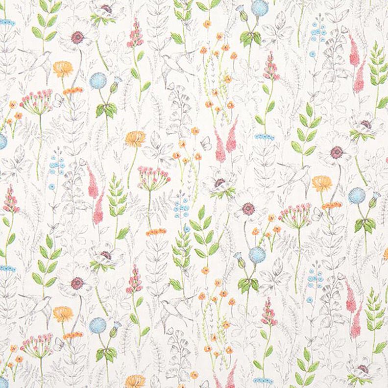 Tissu de décoration Semi-panama fleurs sauvages dessinées – blanc/rose,  image number 1