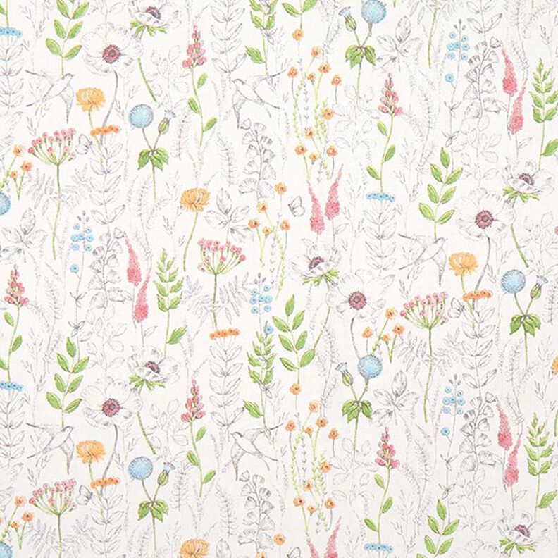 Tissu de décoration Semi-panama fleurs sauvages dessinées – blanc/rose, image number 1