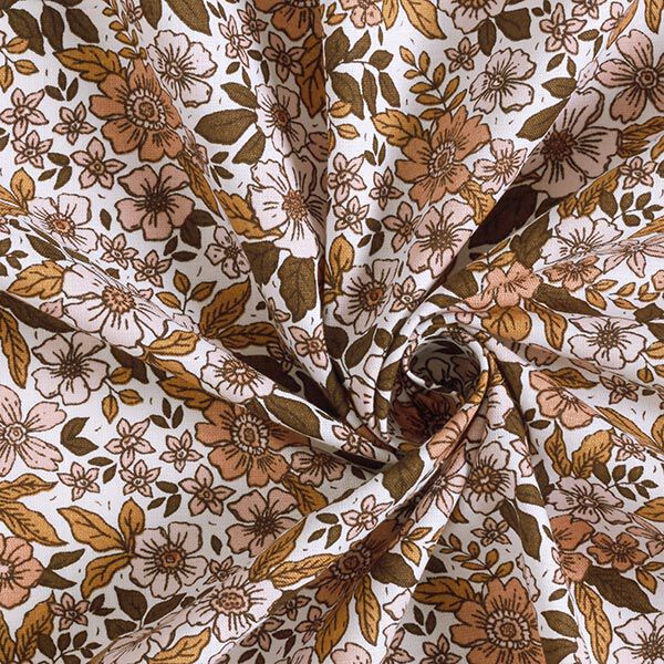 Popeline coton Mer de fleurs – blanc/marron clair,  image number 3
