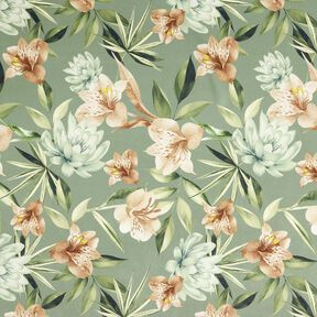 Crêpe satin magnolias et feuilles de palmier – roseau/beige, 