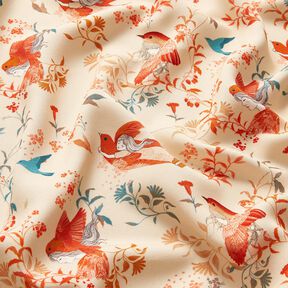 Tissu viscose LENZING™ ECOVERO™ Oiseaux et Fées | Katia Fabrics – crème/rouge feu, 