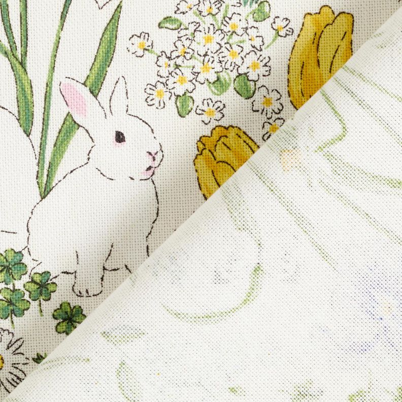 Tissu de décoration Semi-panama Lapins dans prairie fleurie – ivoire/rose clair,  image number 4