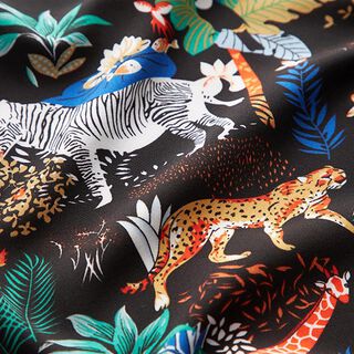 Tissu en polyester animaux dans la jungle – noir, 