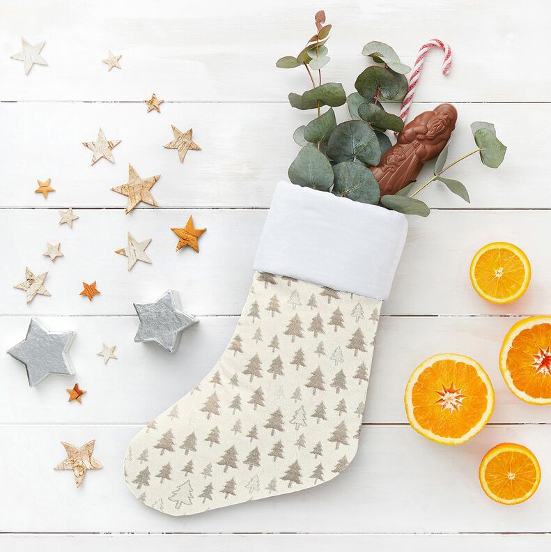 Tissu de décoration Jacquard sapins scintillants – beige/argent,  image number 5