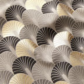 Tissu de décoration Semi-panama arcs impression dorée premium – noir/or | Reste 70cm, 