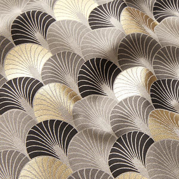 Tissu de décoration Semi-panama arcs impression dorée premium – noir/or,  image number 2