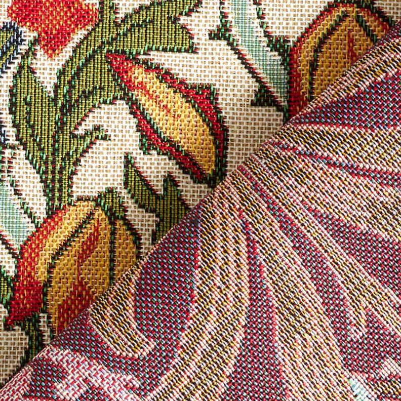 Tissu de décoration Gobelin motif floral art nouveau – crème/vert clair,  image number 4