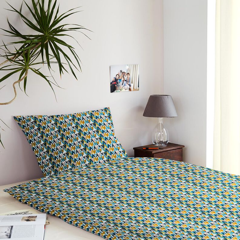 Tissu en coton Cretonne Imprimé ethnique – bleu brillant/moutarde,  image number 7