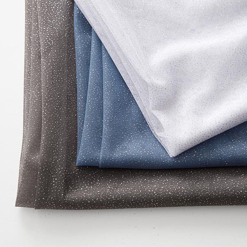 Tissu tulle scintillant – bleu jean/argent,  image number 6