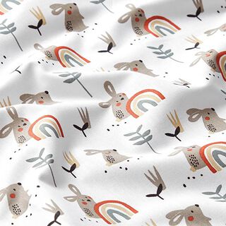 Tissus en coton Cretonne Lapin et arc-en-ciel – blanc/taupe, 