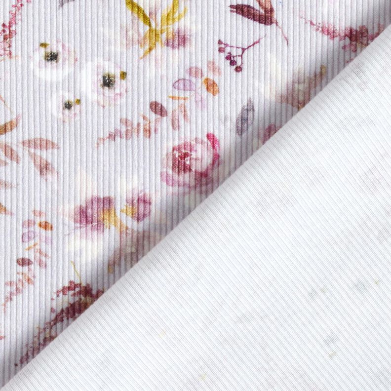 Jersey c&ocirc;tel&eacute; imprim&eacute; num&eacute;rique de fleurs sauvages d&eacute;licates &ndash; lilas pastel/lilas rouge,  image number 4