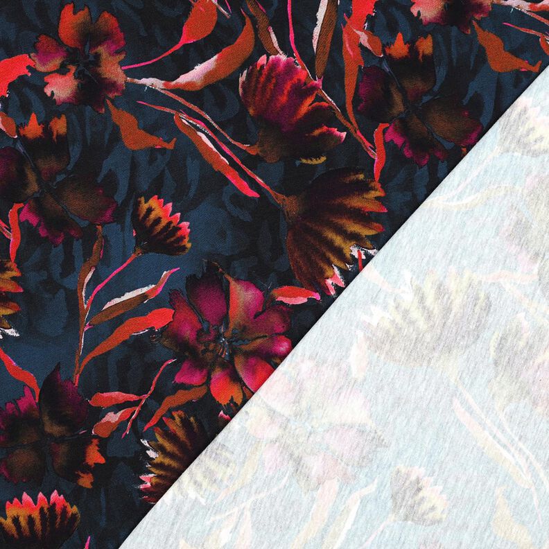 Jersey coton fleurs expressives Impression numérique – bleu nuit/raisin,  image number 4