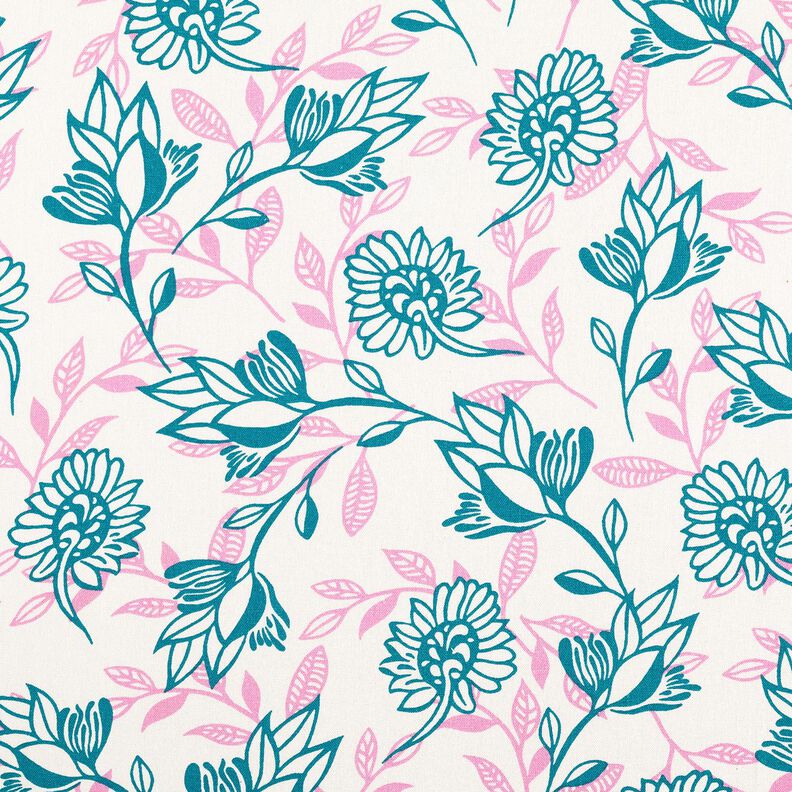 Mélange viscose lin Fleurs | Poppy Fabrics – ivoire/turquoise,  image number 1