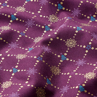 Tissu en coton Popeline Diamants de Noël – aubergine/or, 
