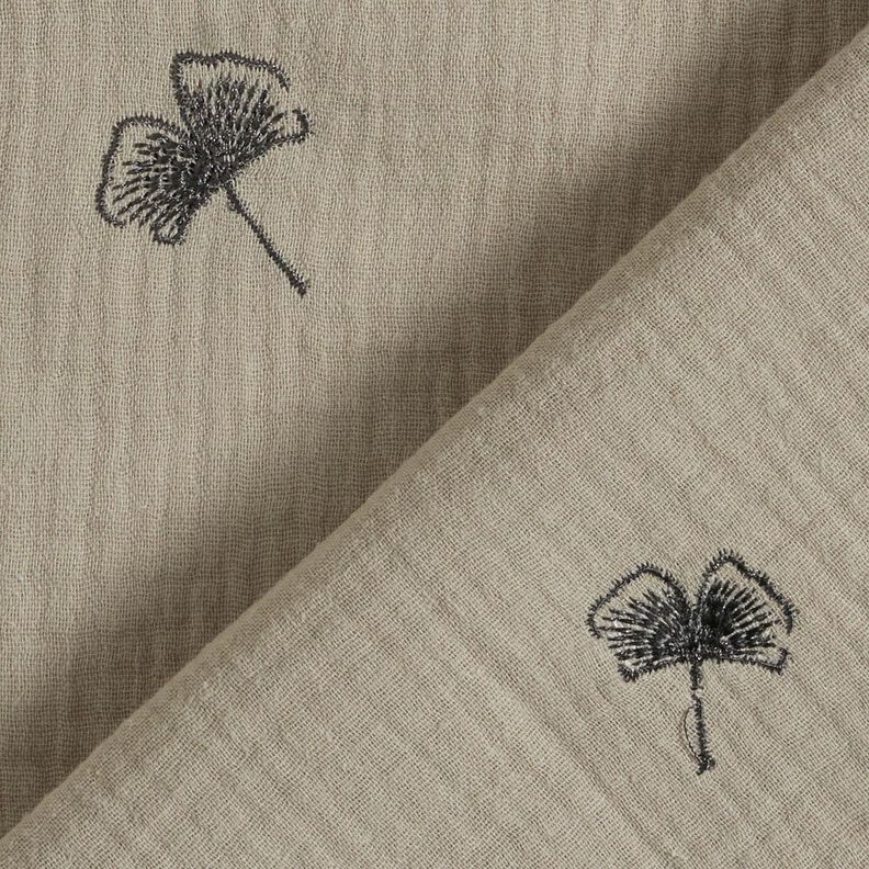Tissu double gaze de coton Ginkgo brodé – gris clair, image number 4