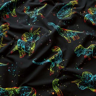 Jersey coton Contours de dinosaures | Glitzerpüppi – noir/mélange de couleurs | Reste 90cm, 