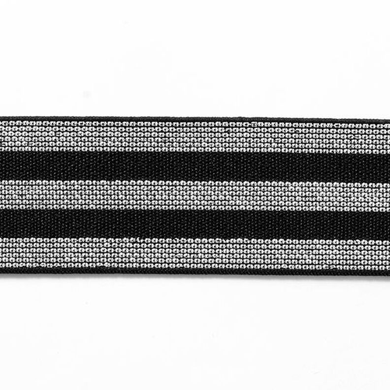 Ruban élastique à rayures [40 mm] – noir/argent,  image number 1