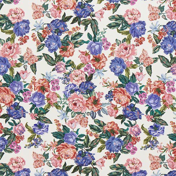 Tissu pour chemisier en viscose rosiers grimpants colorés – écru, image number 1
