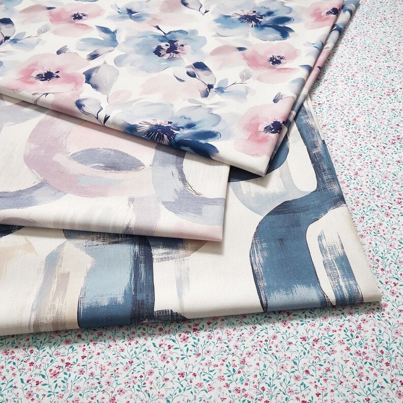 Tissu de décoration Semi-panama anneaux abstraits – lilas pastel/bleu,  image number 5