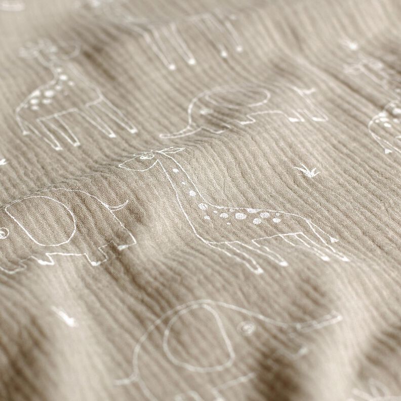 Tissu double gaze de coton Grands éléphants et girafes – gris soie,  image number 2