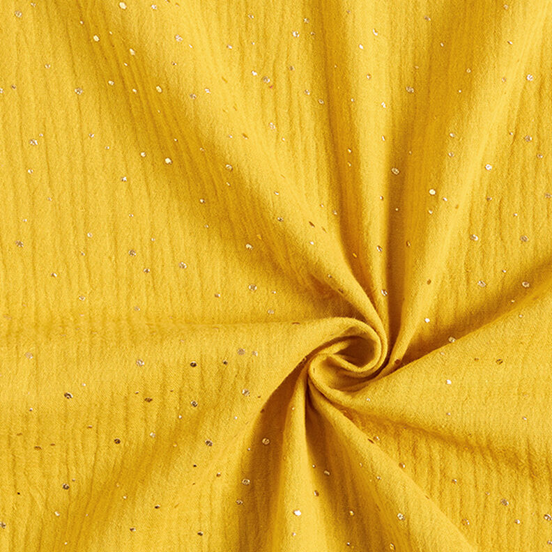Tissu double gaze de coton taches dorées éparses – curry/or,  image number 3