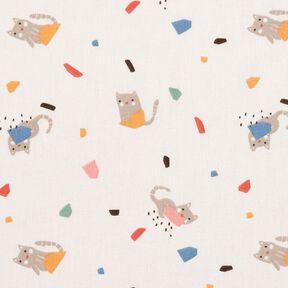 Popeline coton Chats et confettis – ivoire/taupe clair, 