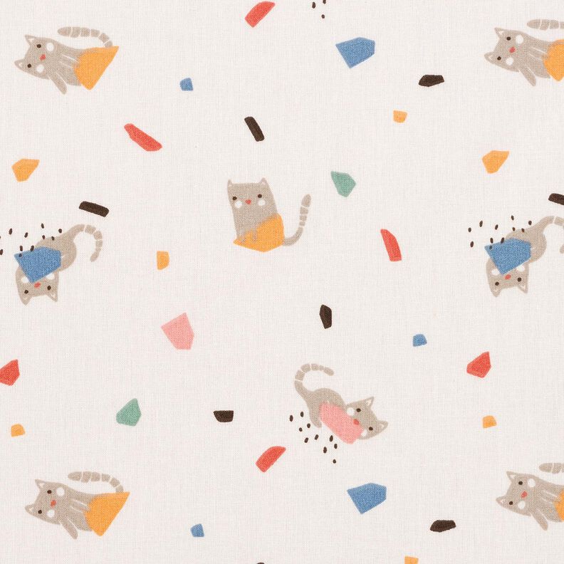 Popeline coton Chats et confettis – ivoire/taupe clair, image number 1