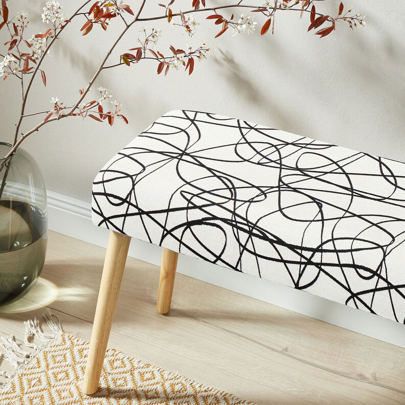 Tissu de décoration Jacquard Lignes abstraites – ivoire/noir, image number 6