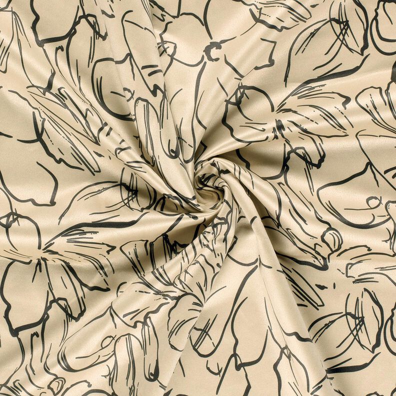 Velours extensible avec esquisses de fleurs – sable/noir, image number 3