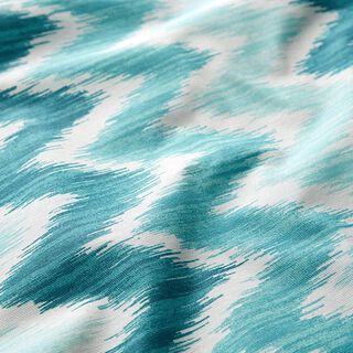 Coton enduit imprimé ikat – turquoise/blanc, 