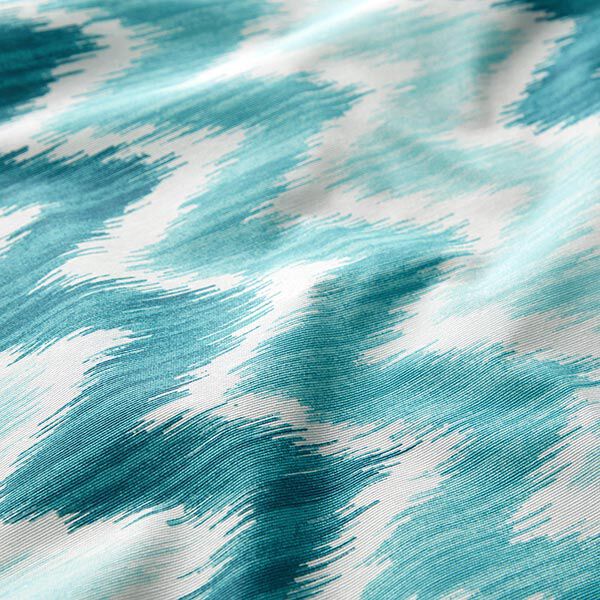 Coton enduit imprimé ikat – turquoise/blanc,  image number 2