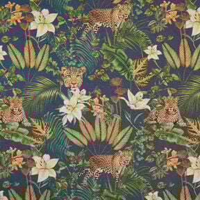 Tissu de décoration Gobelin Léopards dans la jungle – bleu/vert, 