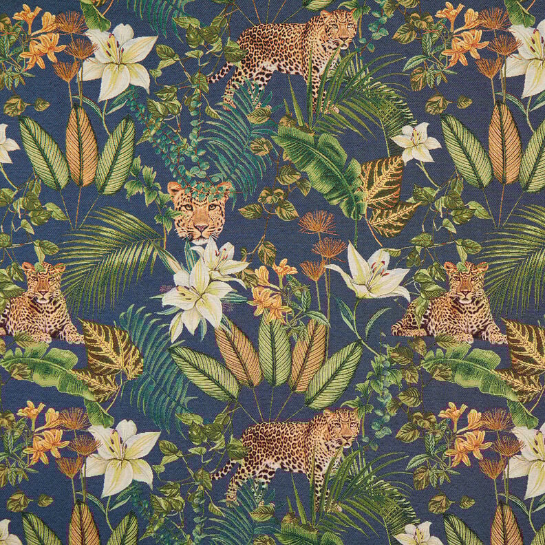 Tissu de décoration Gobelin Léopards dans la jungle – bleu/vert,  image number 1