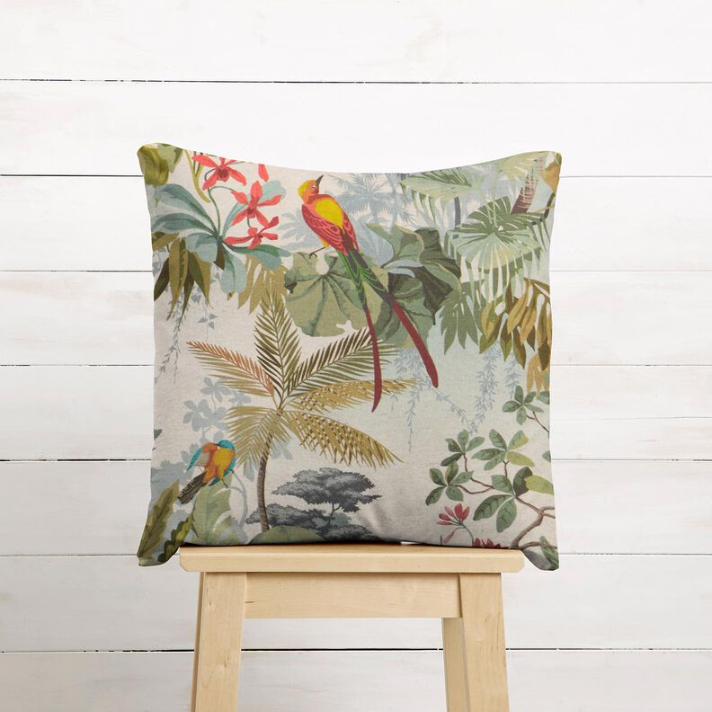 Tissu de décoration Semi-panama Jungle exotique – nature/pin foncé,  image number 7