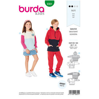 Sweatshirt/Shirt à capuche, Burda 9301 | 122 - 164, 
