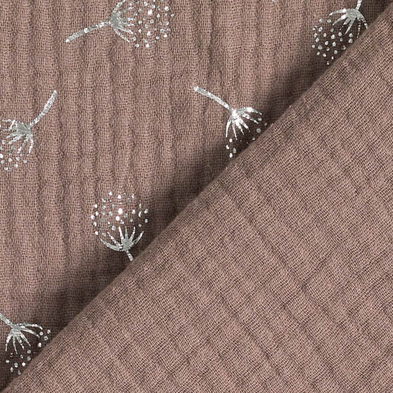 Tissu double gaze de coton Fleurs de pissenlit en paillettes – brun-marron/argent,  image number 4