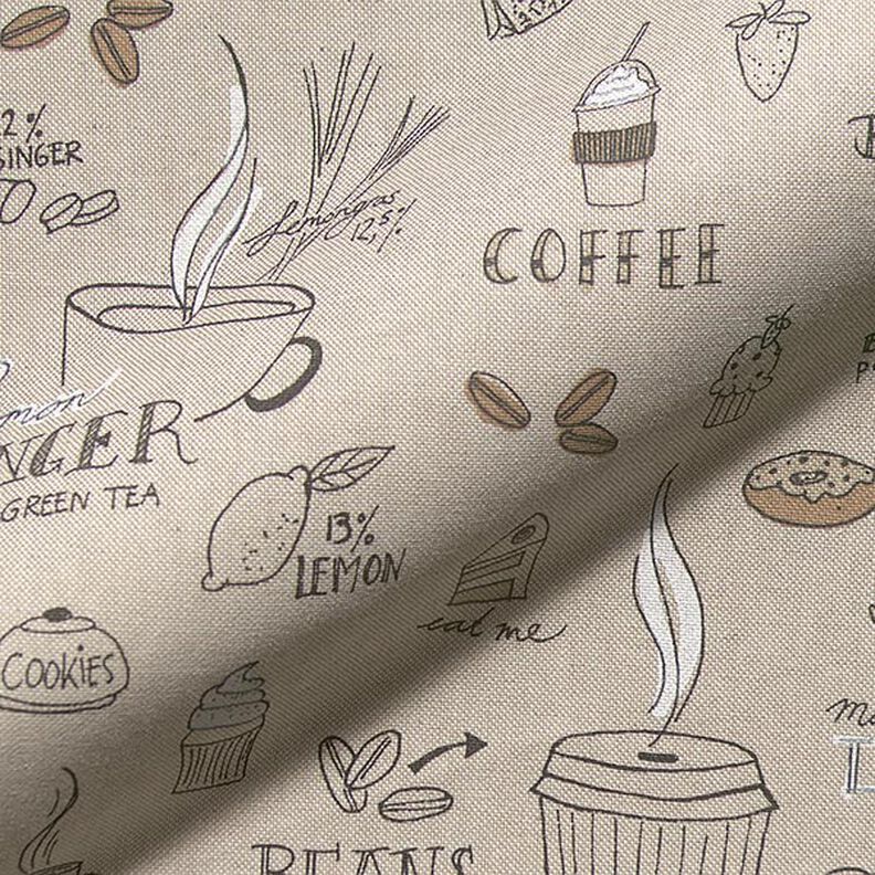 Tissu déco semi-panama Café, thé et gâteaux – nature, image number 2