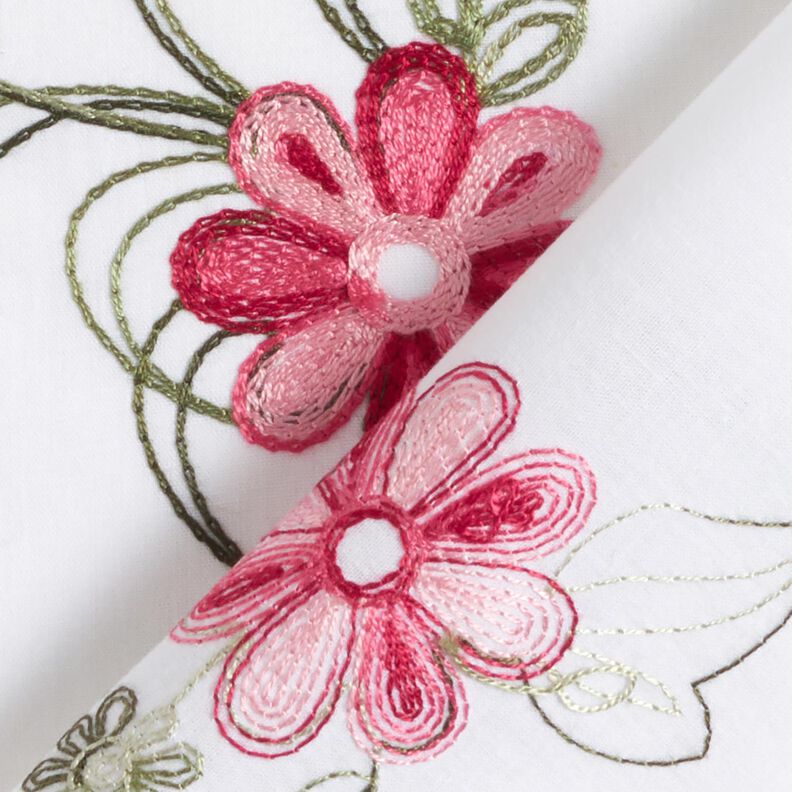 Popeline coton Broderie bouquets de fleurs – blanc/baies, image number 4