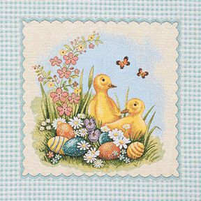 panneau décoratif Gobelin Poussins et œufs de Pâques – bleu clair, 