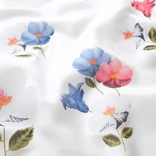 Satin soie et viscose Fleurs et feuilles – blanc, 