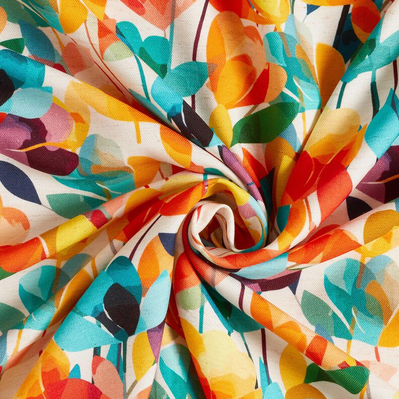 Mélange viscose lin fleurs stylisées – écru/orange,  image number 3