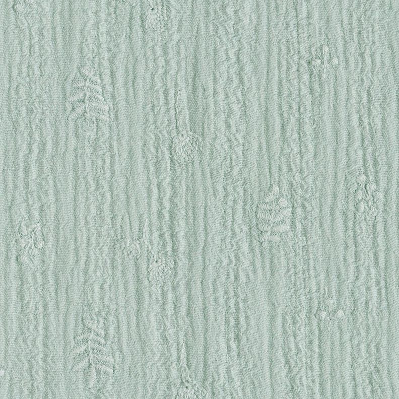 Tissu double gaze de coton broderie fleurs et branches – menthe clair,  image number 1